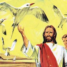 Artist is John William Walter, 20th Century, American illustrator. Images of the life of Jesus Christ. Bible story pictures.